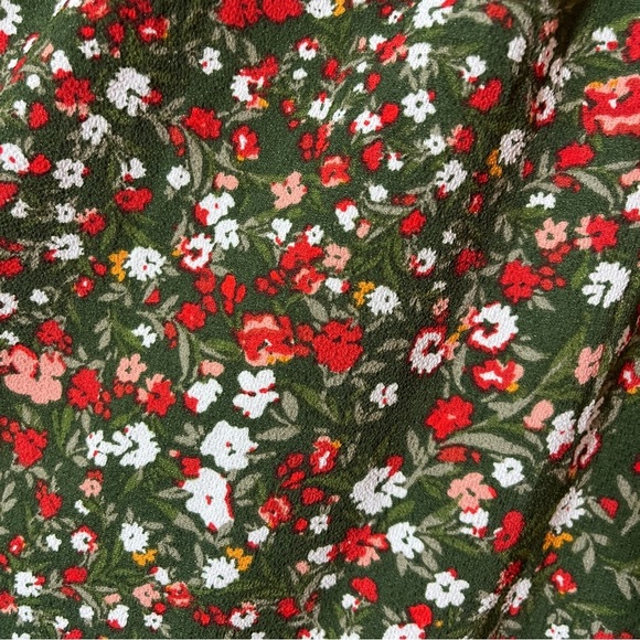 BCBG Olive Green Babydoll Micro Floral Peasant Women's XXL Dress Square Neckline - Picture 6 of 13